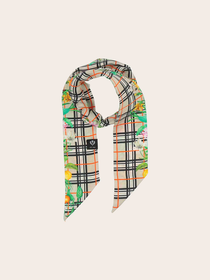 Schmaler Seidenschal mit FRAAS Plaid Karo und Dschungel-Print