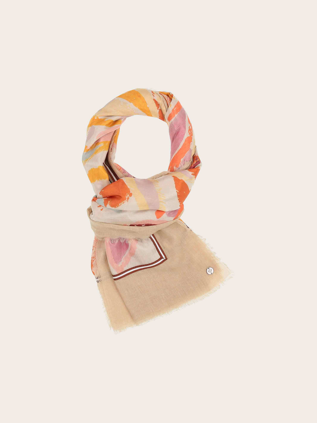 Patchwork-Stola mit Blätter-Print in Seide auf Baumwolle