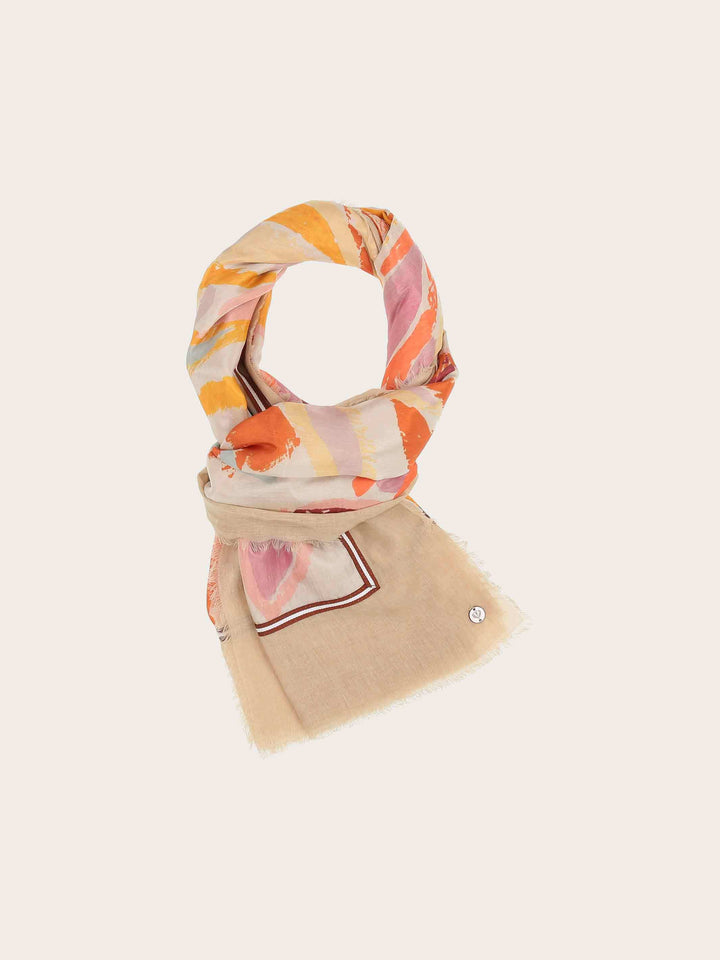 Patchwork-Stola mit Blätter-Print in Seide auf Baumwolle