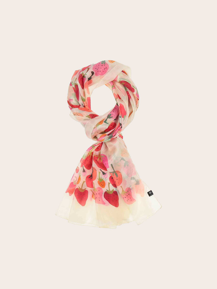 XL Seiden-Stola mit Erdbeer-Design