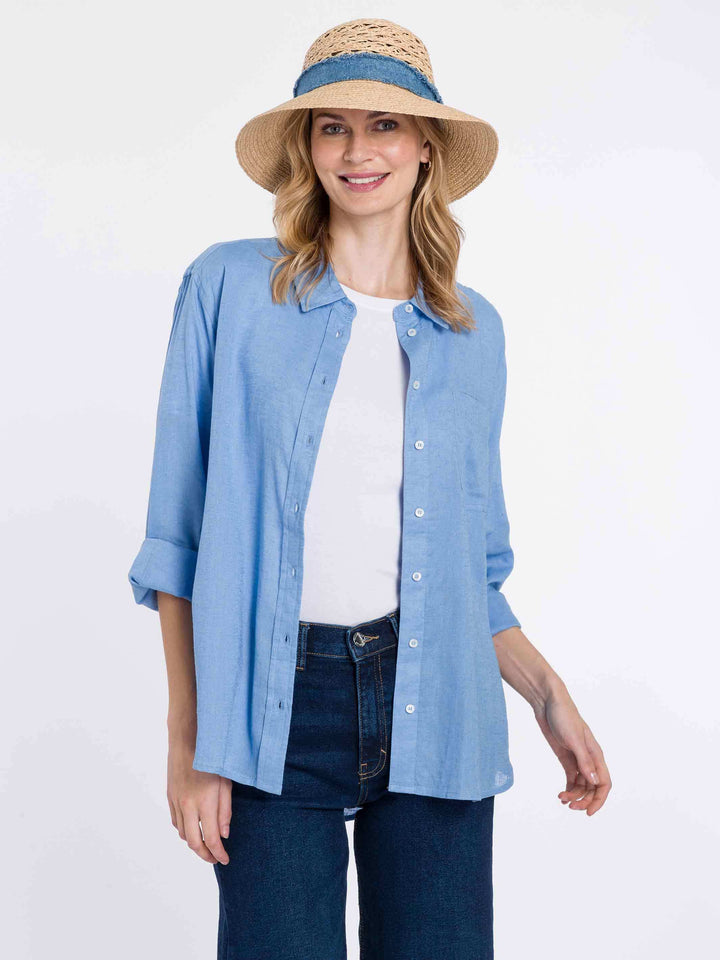 Loevenich Strohhut mit gehäkelter Krone und Denim Hutband