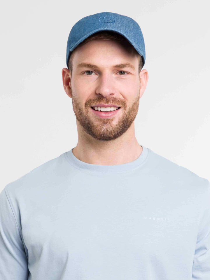 Einfarbige Baseballkappe im Jeans-Look mit gesticktem bugatti-Logo