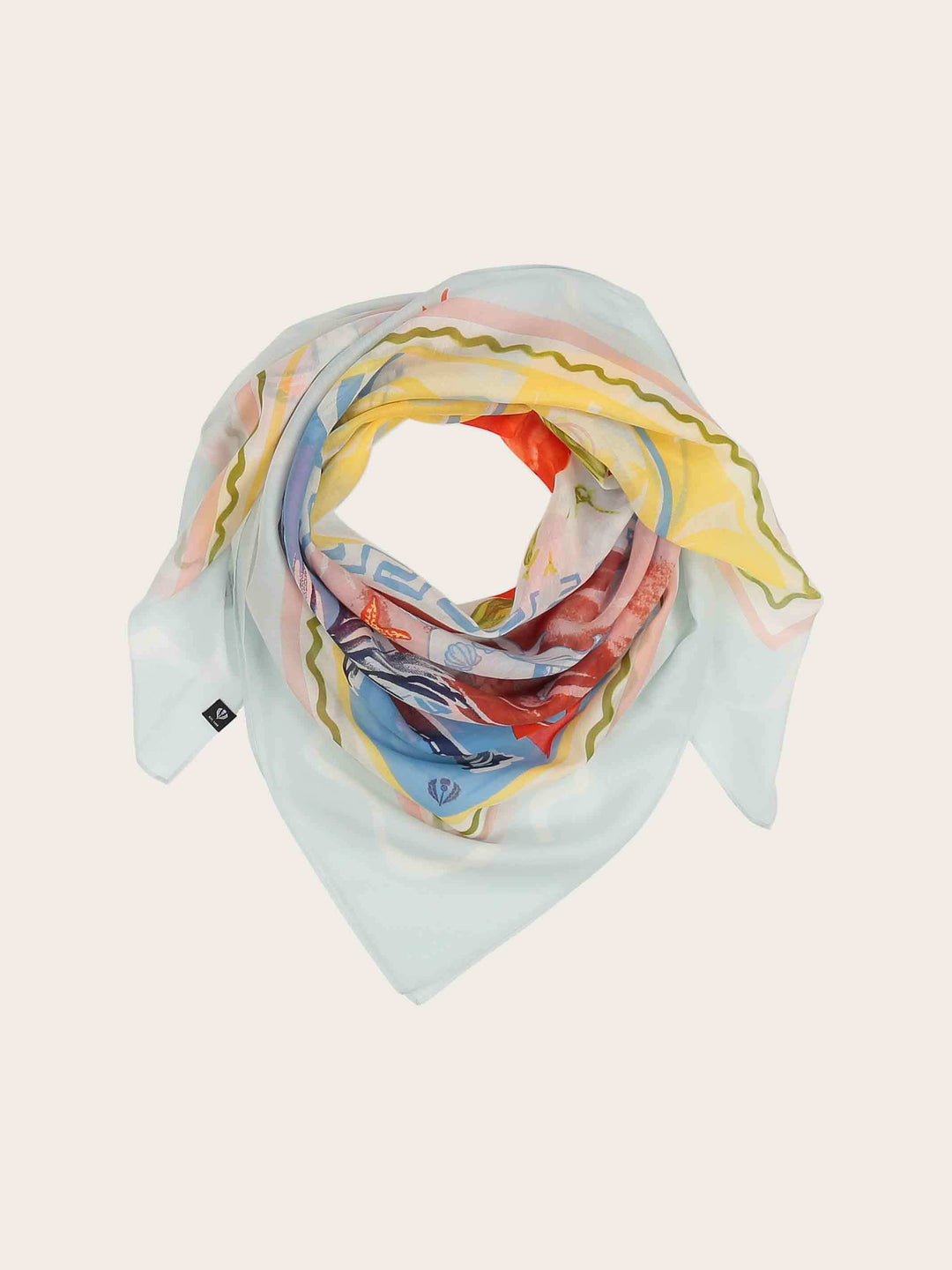 Tuch mit Urlaubsmotiven in Seidenmischung