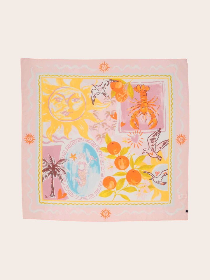 Tuch mit Urlaubsmotiven in Seidenmischung