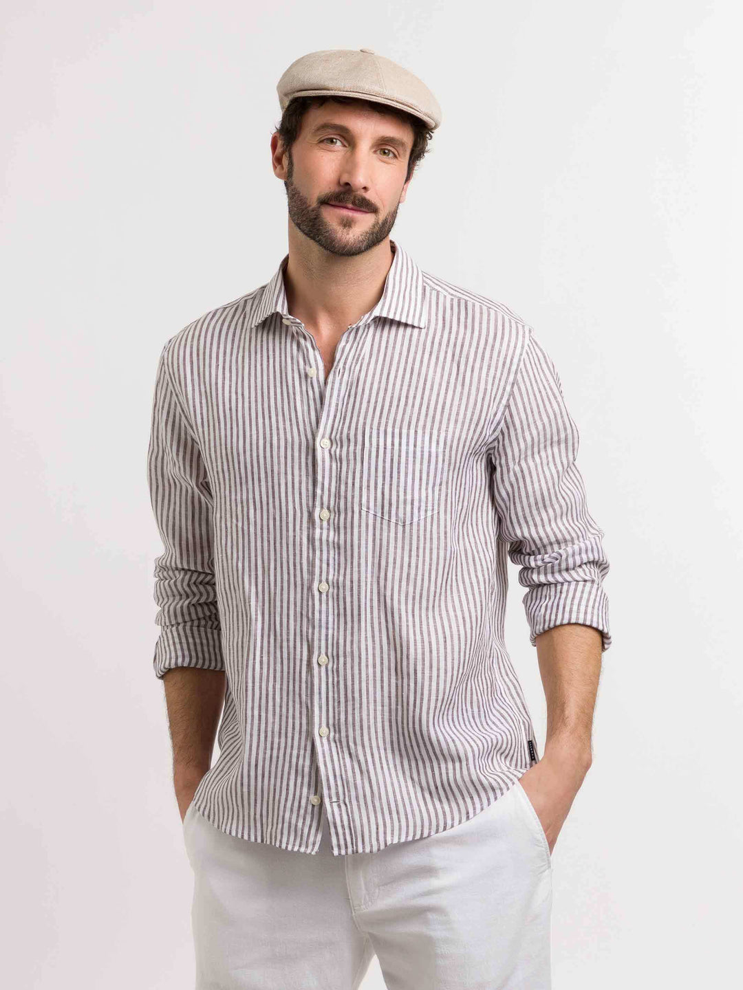 bugatti Ballonmütze im Bakerboy Cap Stil in Leinenmischung