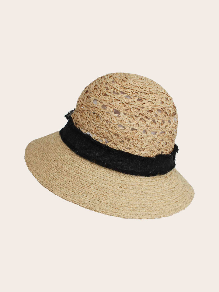 Loevenich Strohhut mit gehäkelter Krone und Denim Hutband