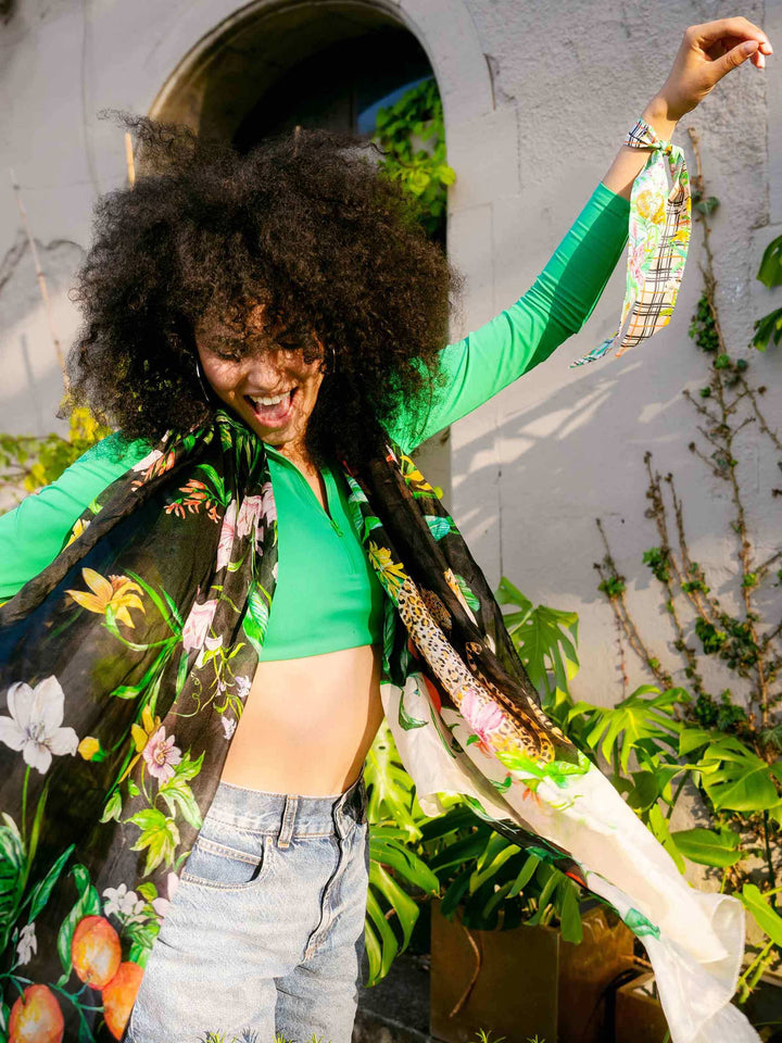 XL Seiden-Stola mit Dschungel Design