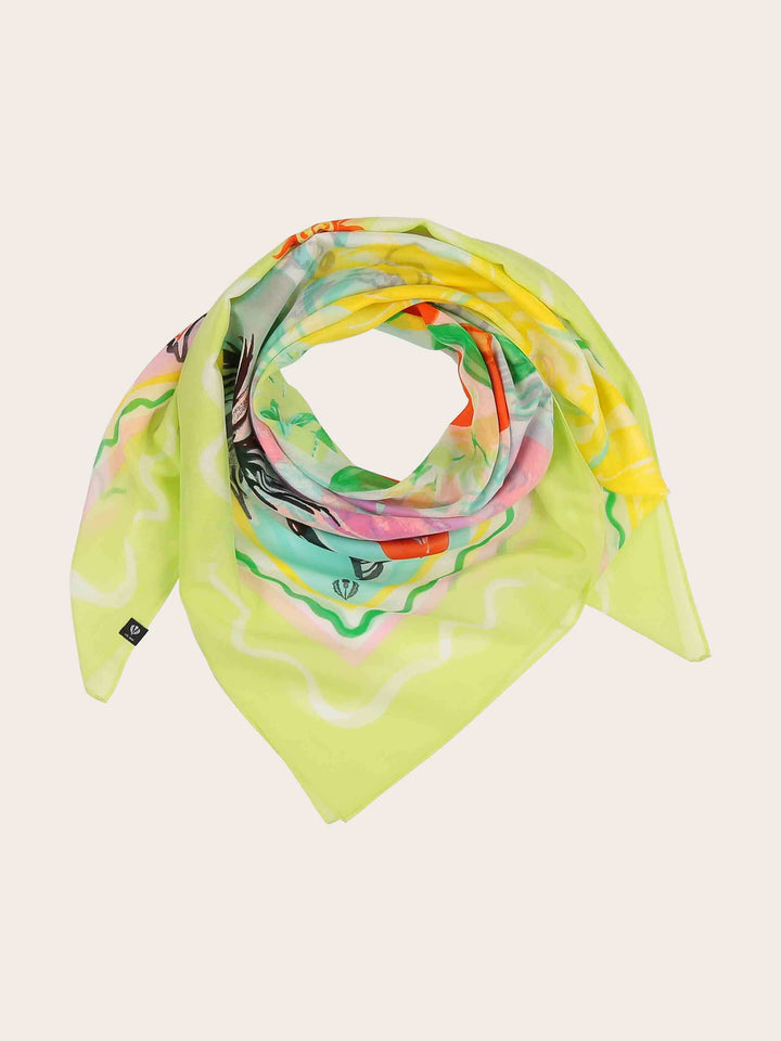 Tuch mit Urlaubsmotiven in Seidenmischung