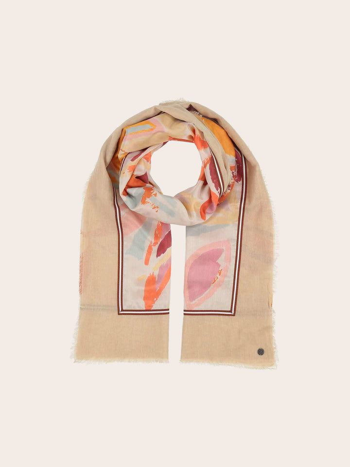 Patchwork-Stola mit Blätter-Print in Seide auf Baumwolle