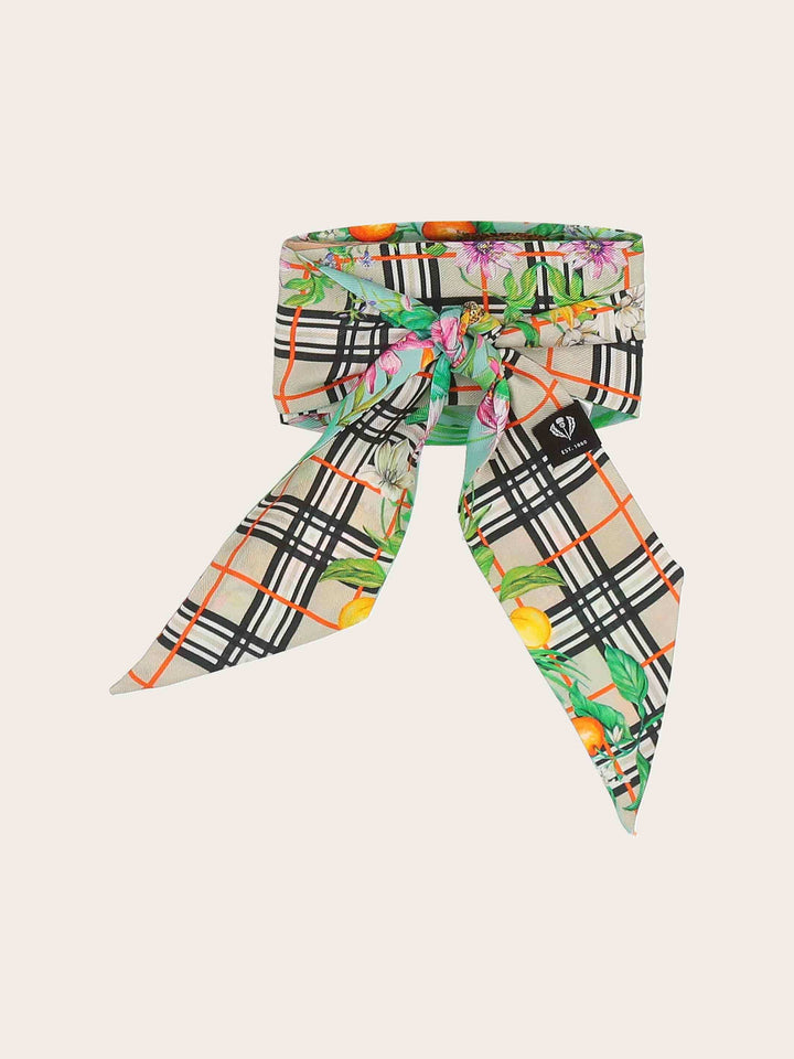 Schmaler Seidenschal mit FRAAS Plaid Karo und Dschungel-Print