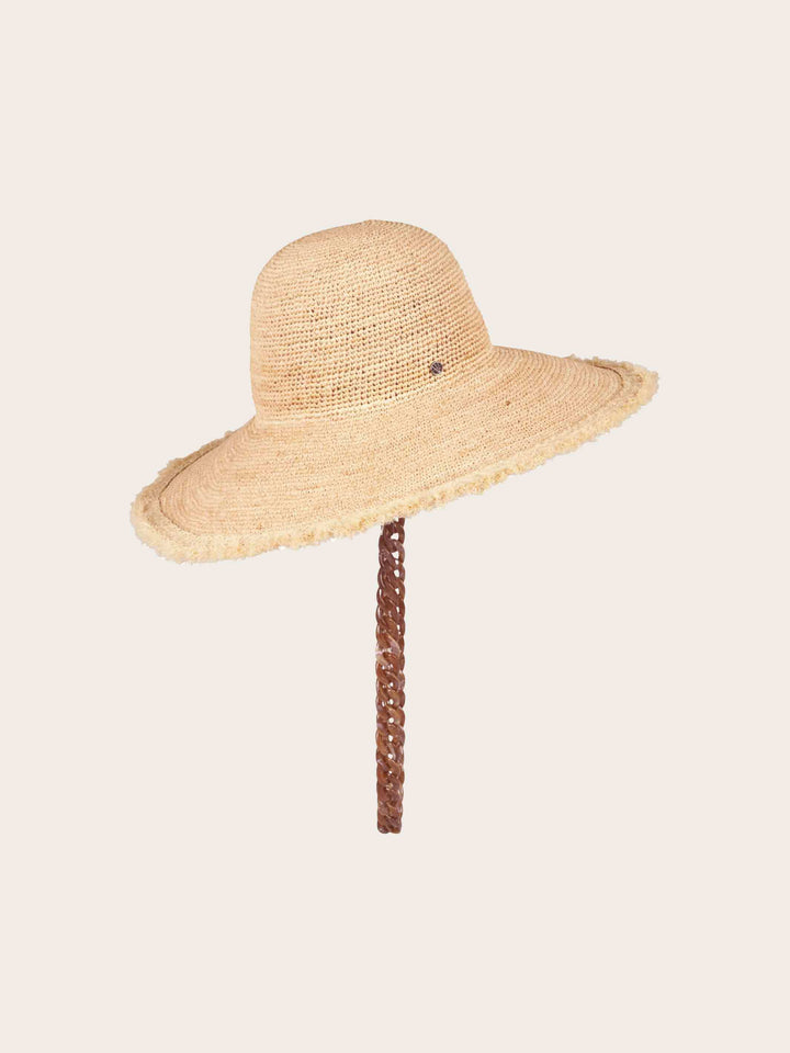 Loevenich Strohhut mit ausgefranstem Rand und abnehmbarem Kettenband