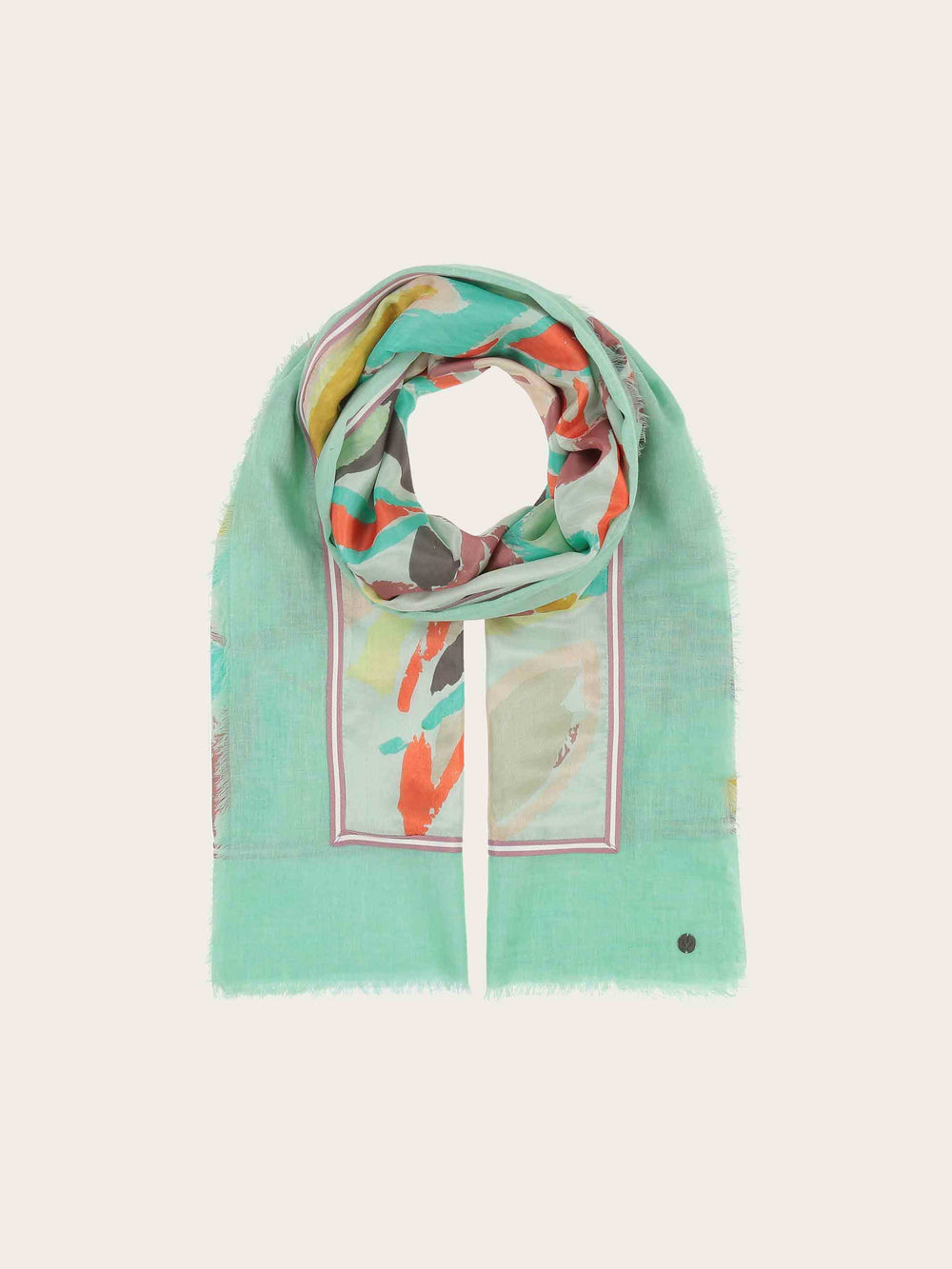 Patchwork-Stola mit Blätter-Print in Seide auf Baumwolle