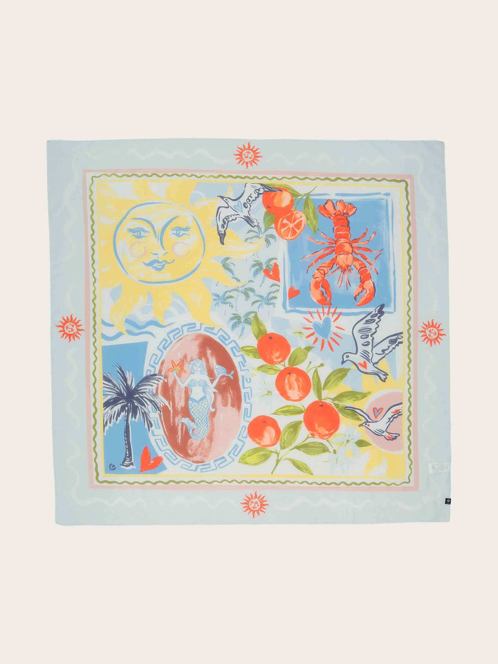 Tuch mit Urlaubsmotiven in Seidenmischung