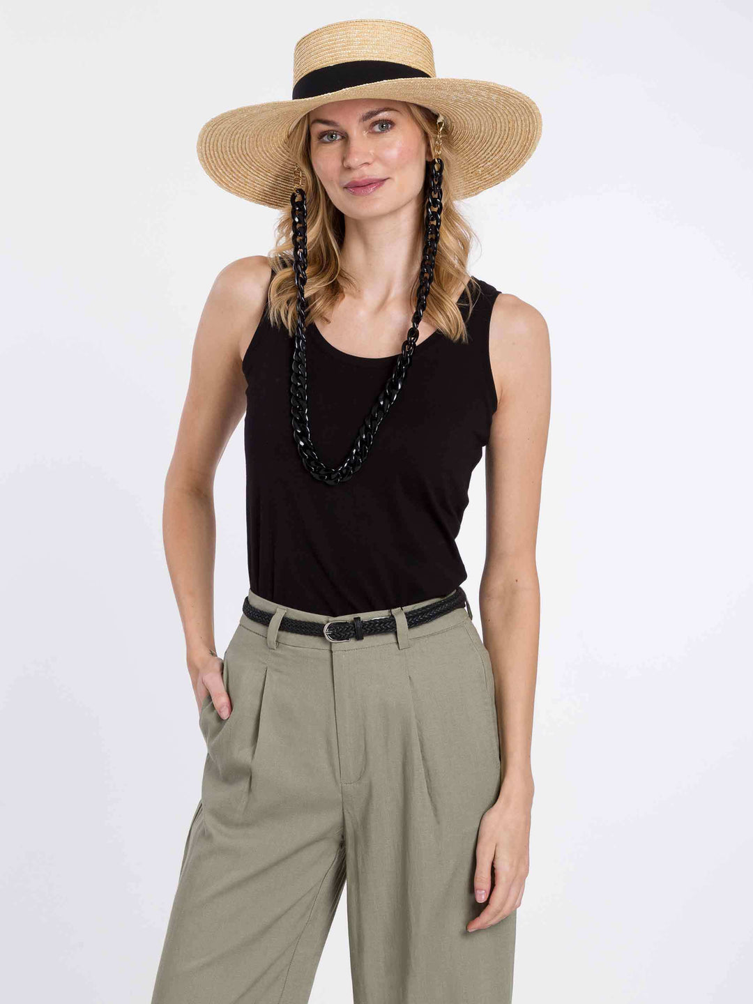 Stylischer Loevenich Strohhut mit abnehmbarem Kettenband