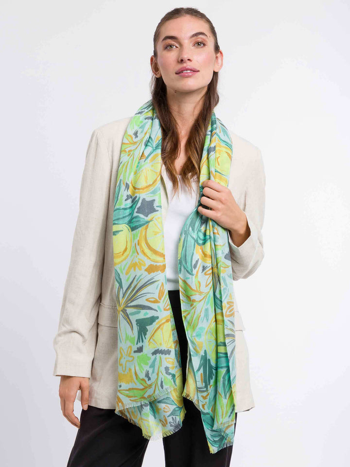 Schal mit tropischem Pflanzen-Design aus Viskose