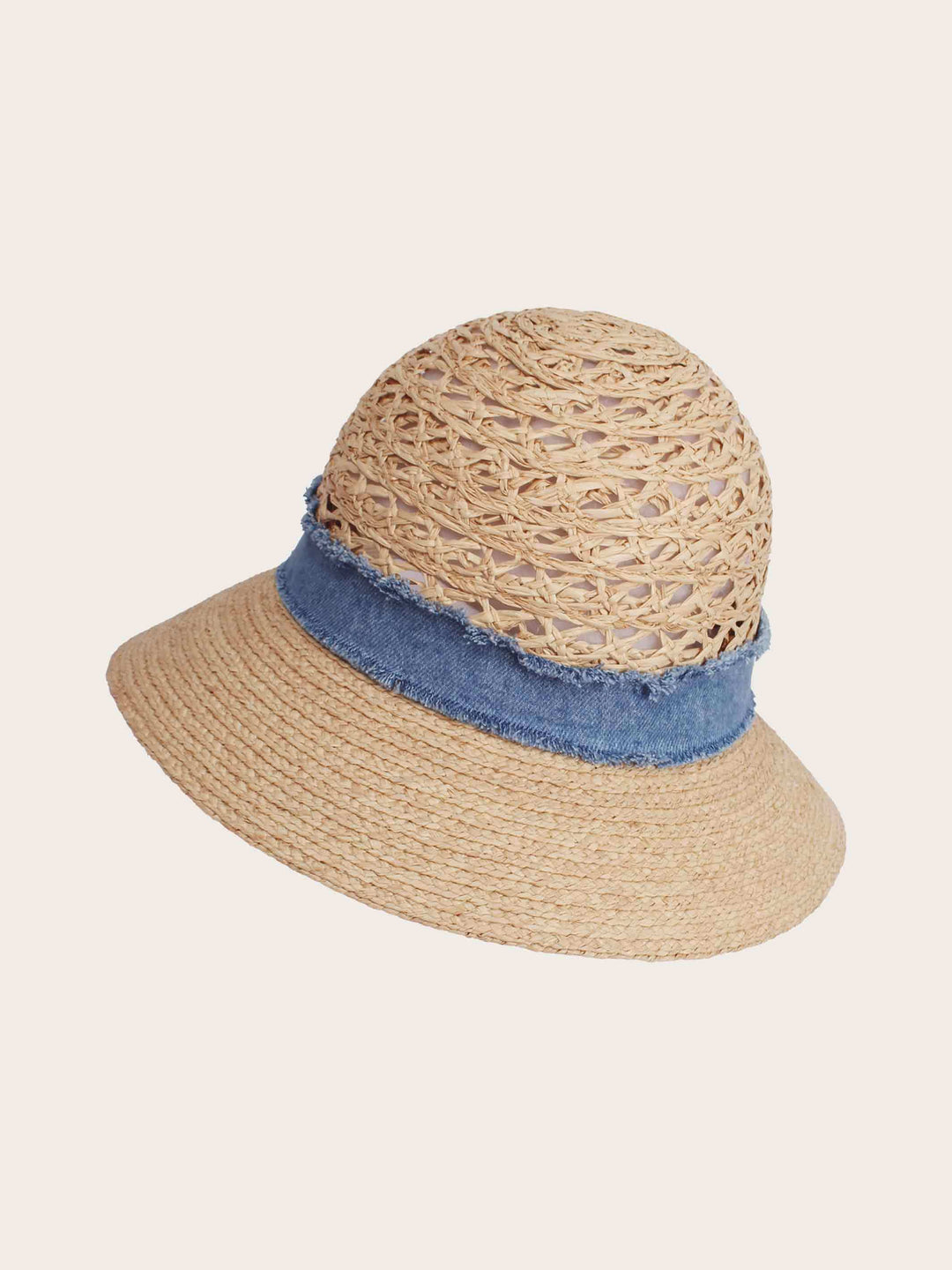 Loevenich Strohhut mit gehäkelter Krone und Denim Hutband