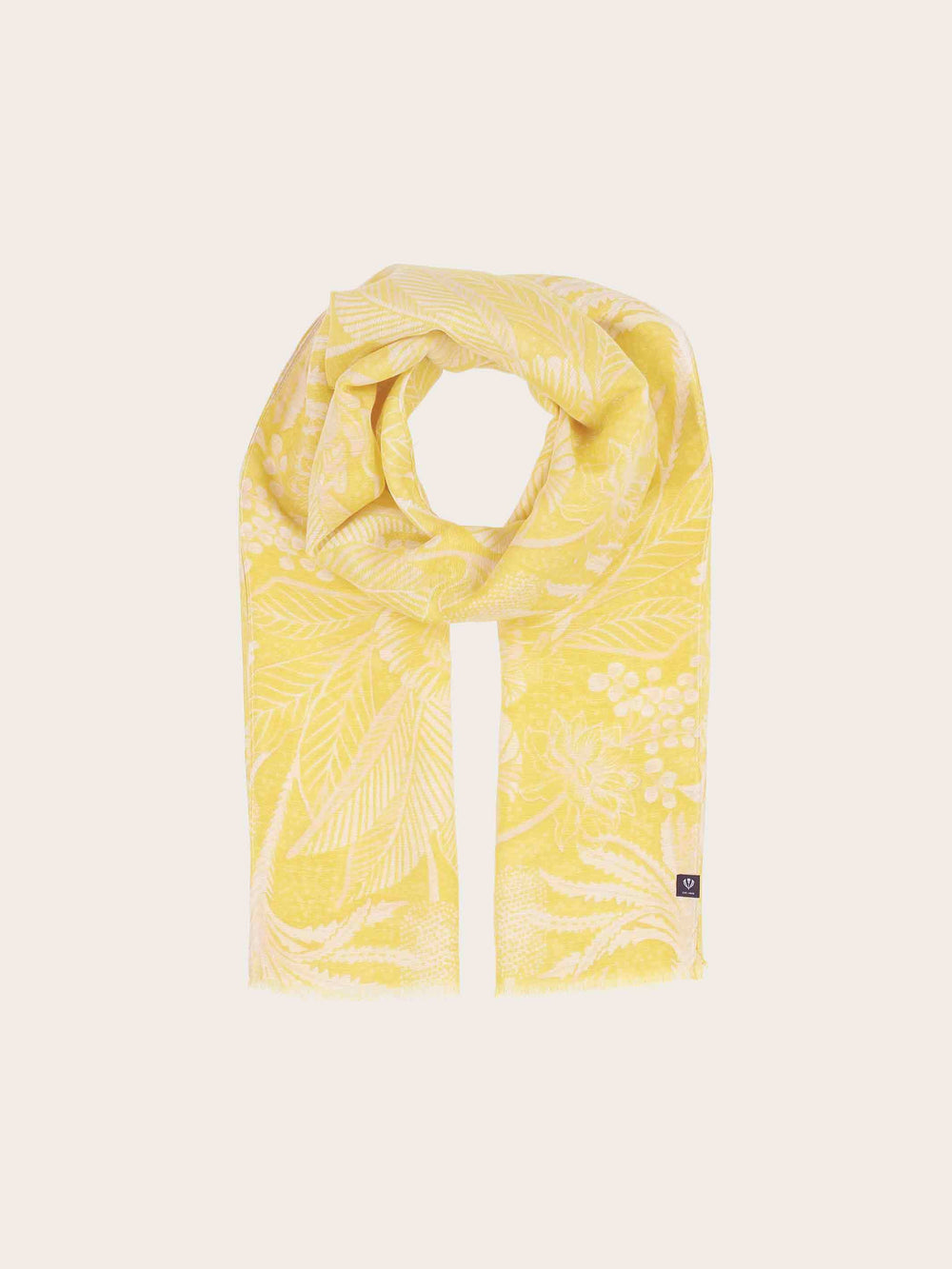 Schal mit tropischem Print in Hanfmischung