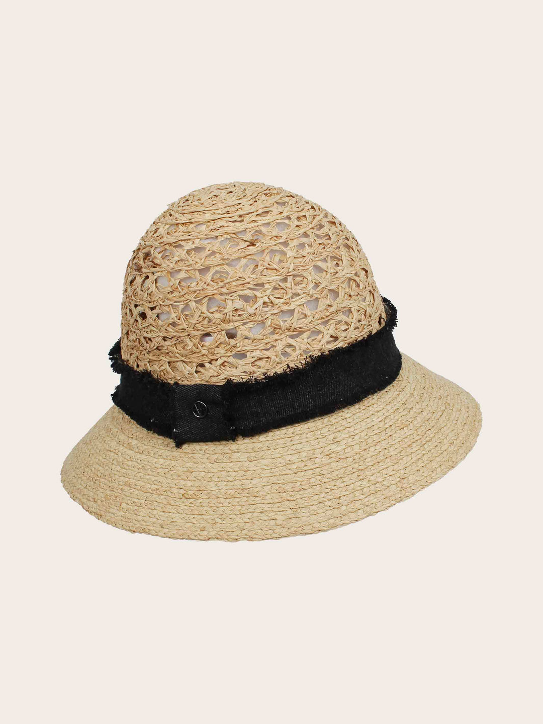 Loevenich Strohhut mit gehäkelter Krone und Denim Hutband