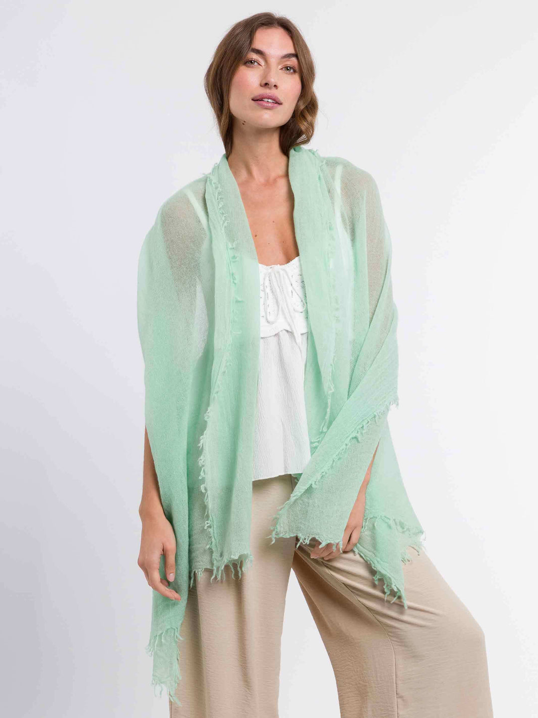 Einfarbige Wollstola mit Fransen