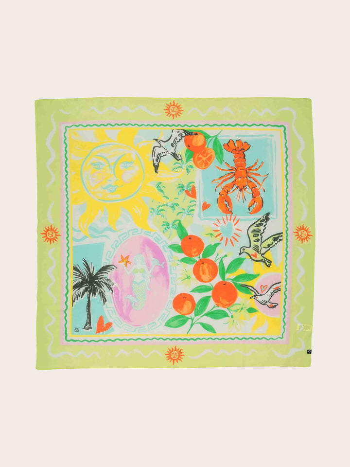 Tuch mit Urlaubsmotiven in Seidenmischung