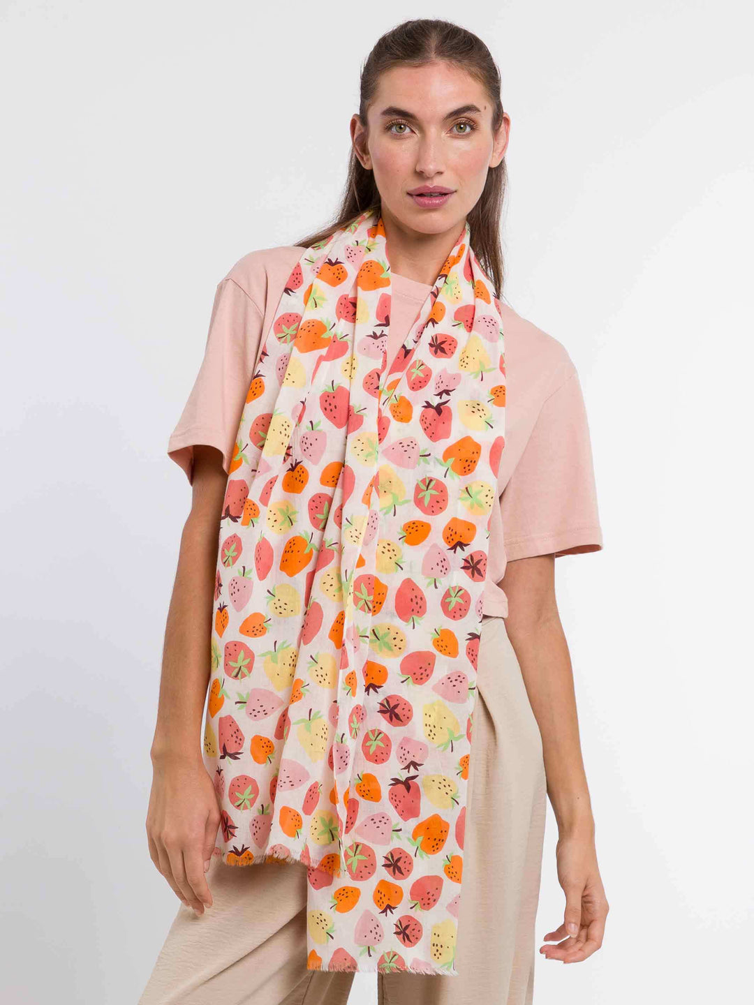 Baumwollschal mit Erdbeer-Print