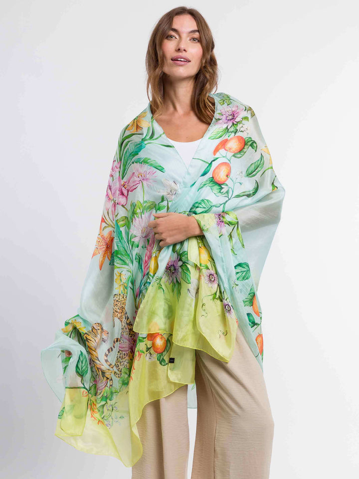 XL Seiden-Stola mit Dschungel Design