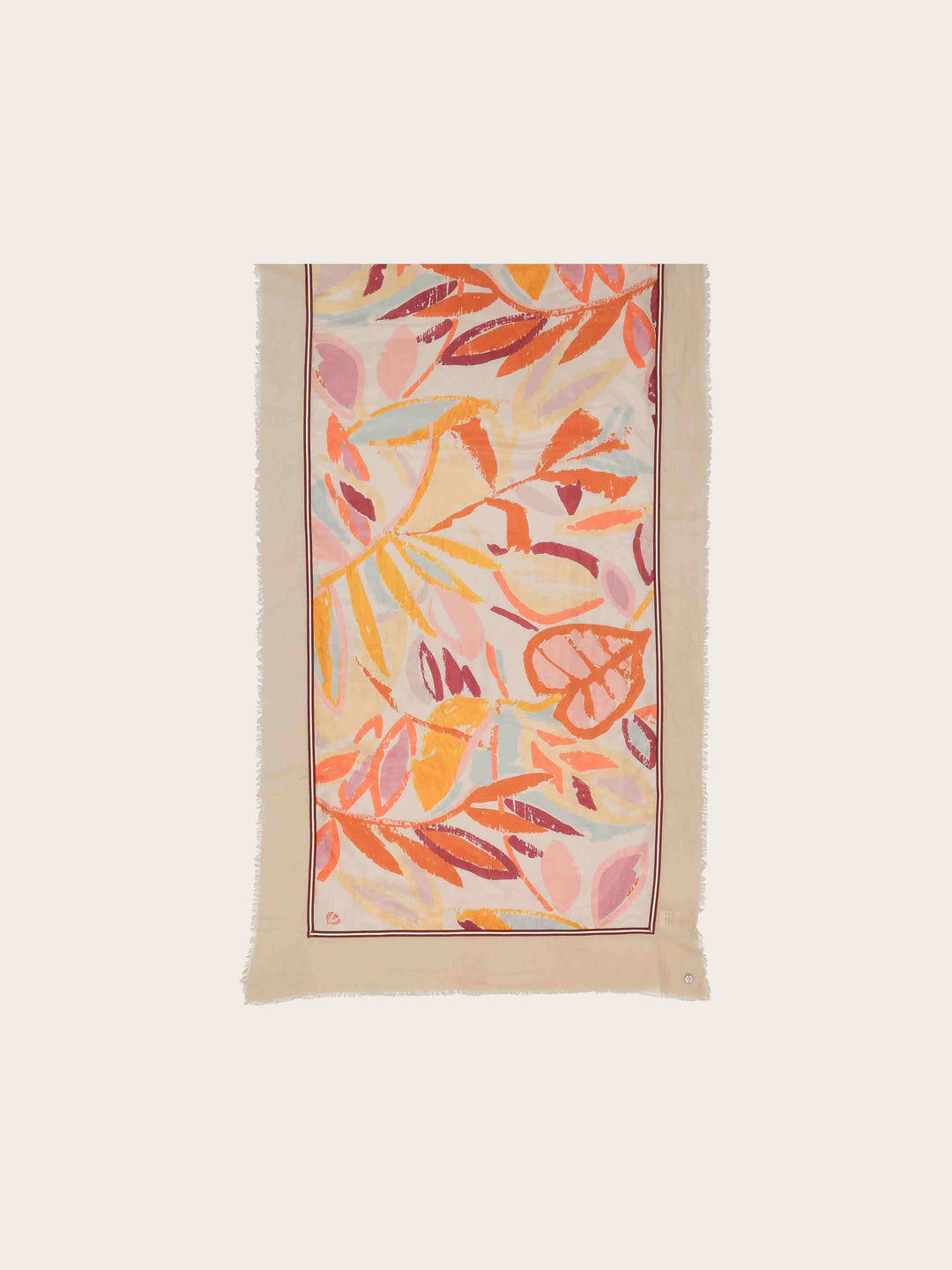 Patchwork-Stola mit Blätter-Print in Seide auf Baumwolle