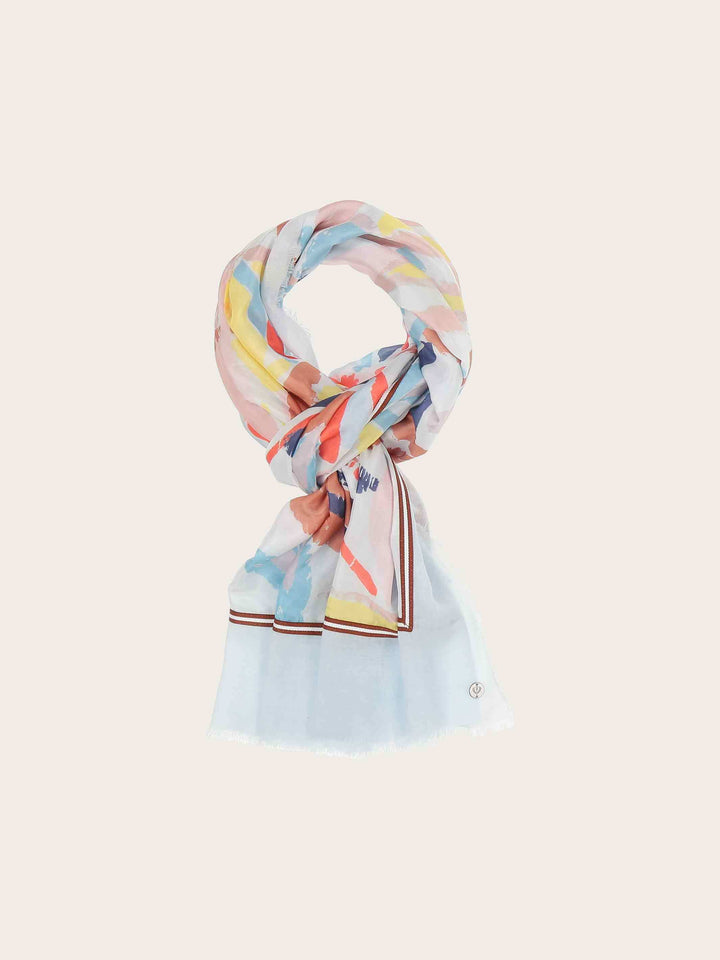 Patchwork-Stola mit Blätter-Print in Seide auf Baumwolle