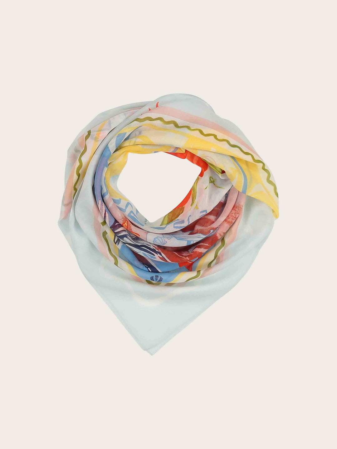 Tuch mit Urlaubsmotiven in Seidenmischung