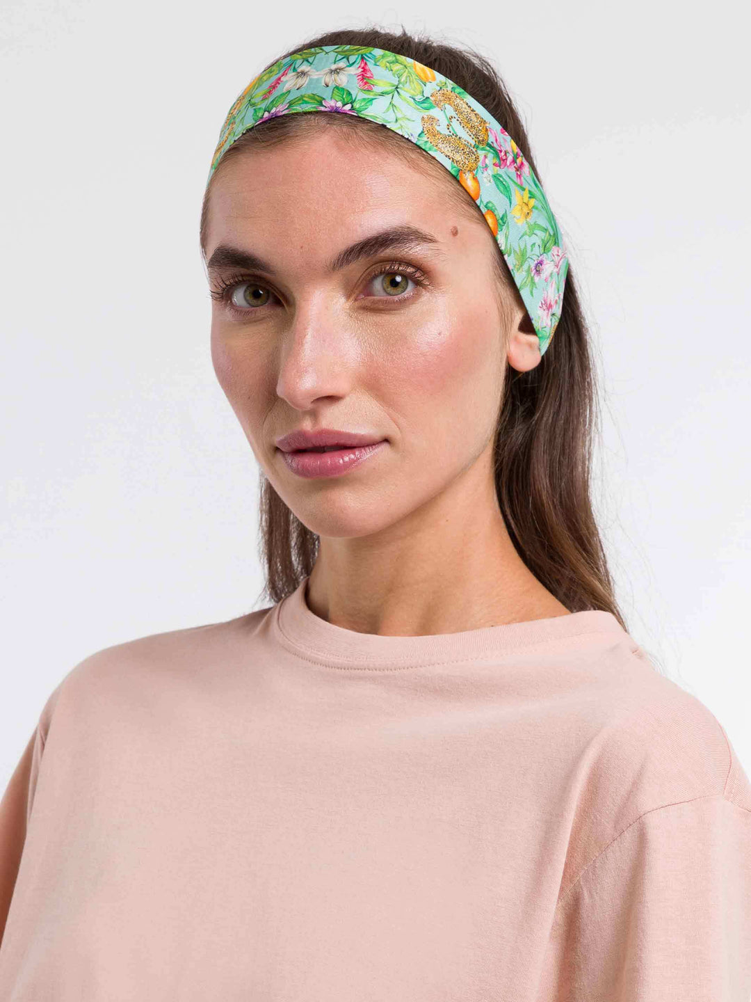 Schmaler Seidenschal mit FRAAS Plaid Karo und Dschungel-Print