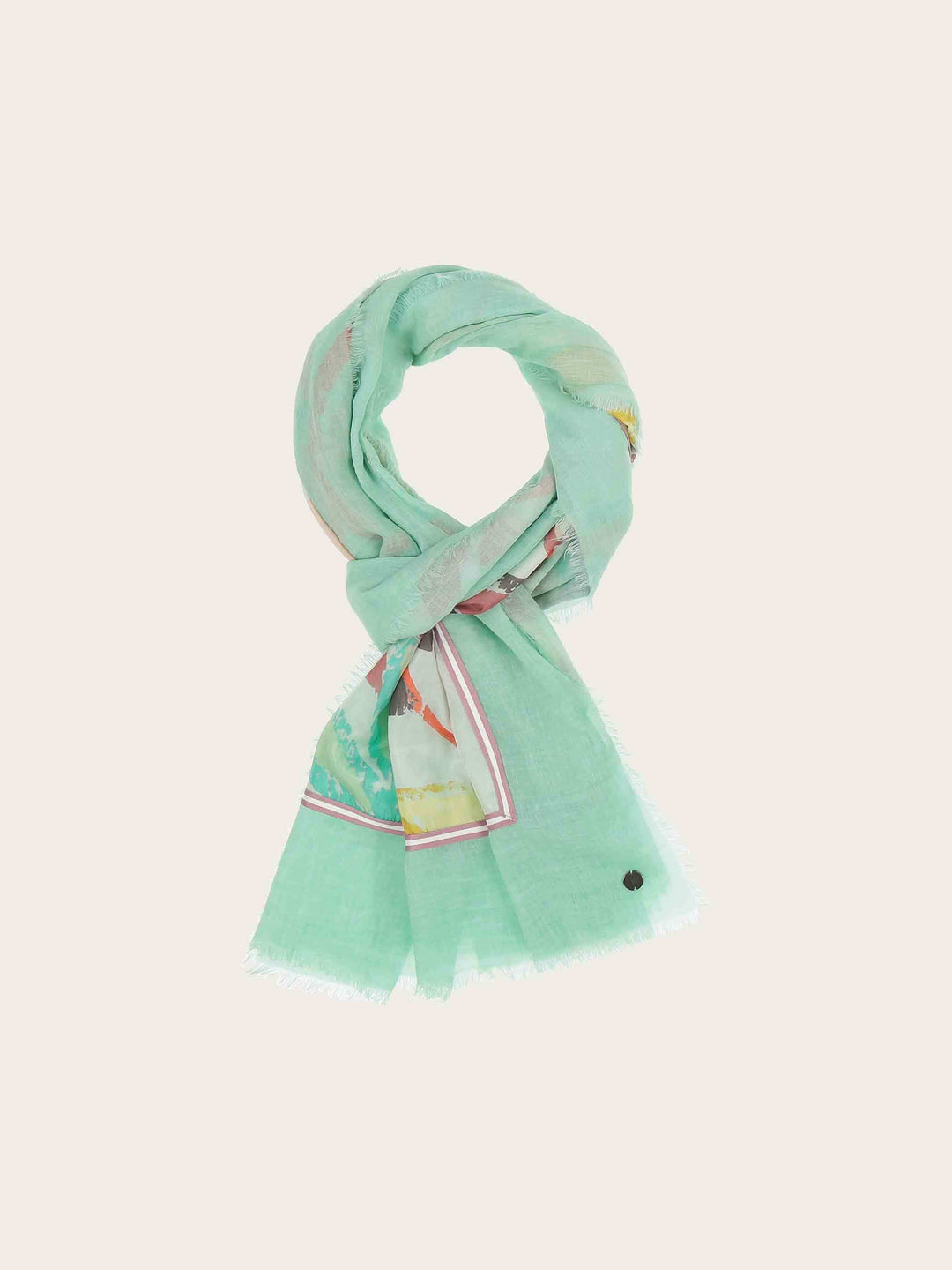 Patchwork-Stola mit Blätter-Print in Seide auf Baumwolle