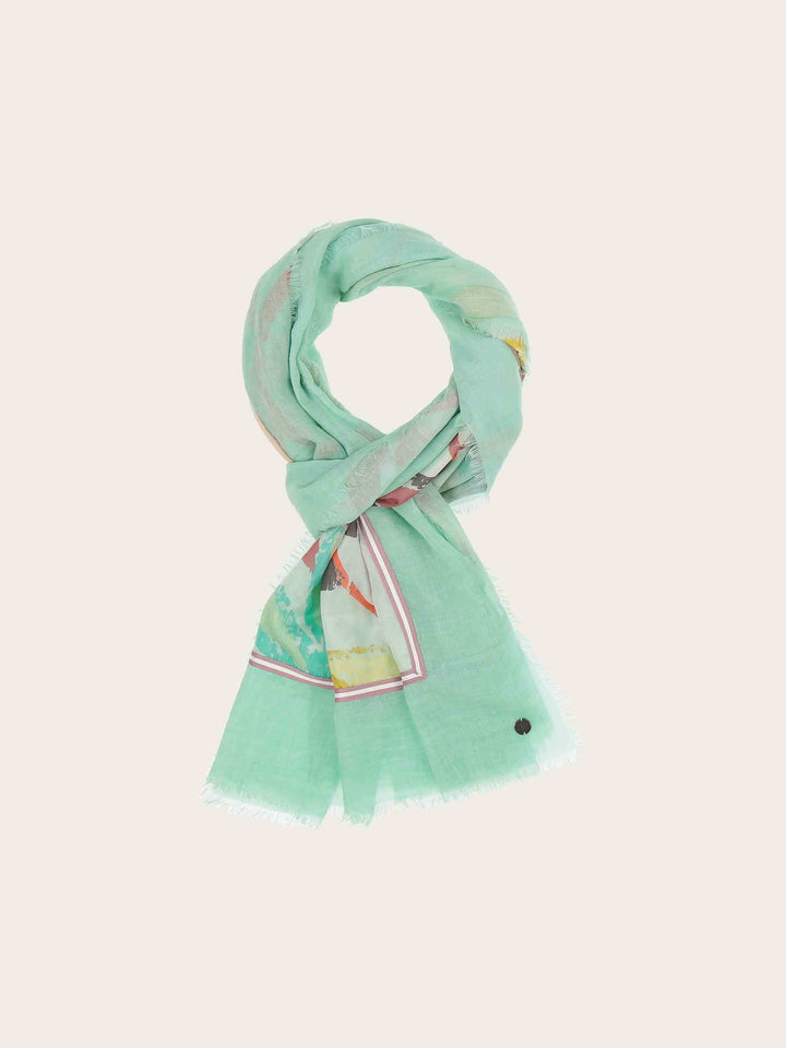 Patchwork-Stola mit Blätter-Print in Seide auf Baumwolle