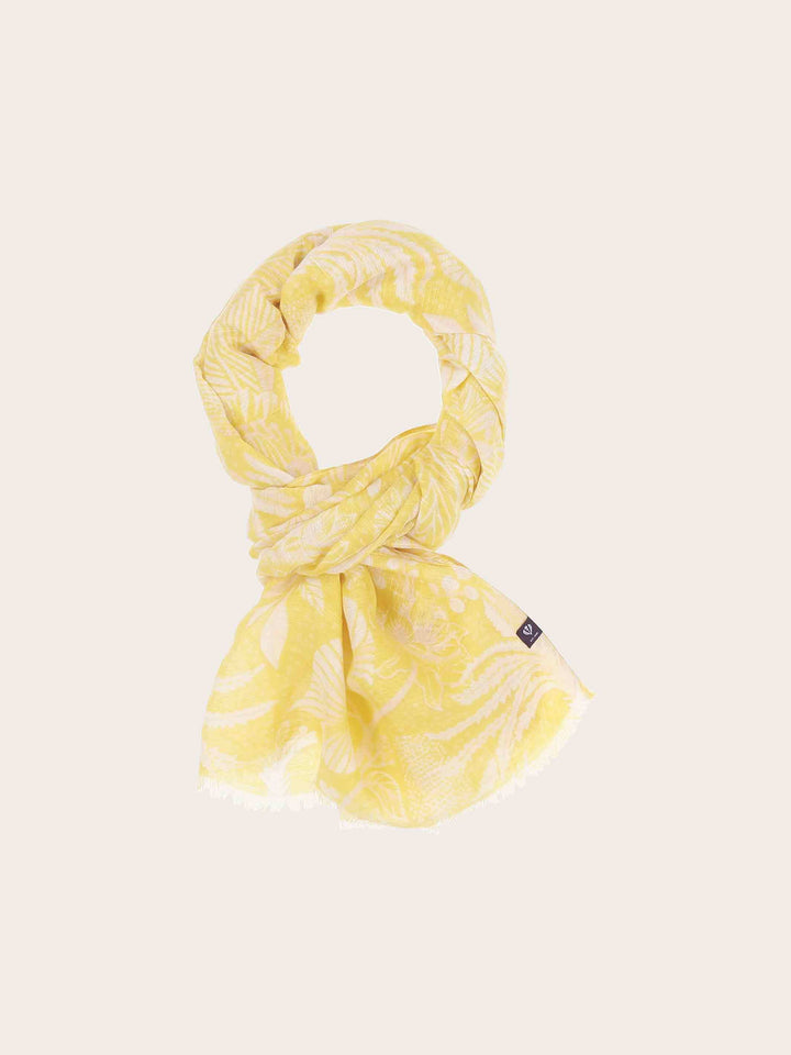 Schal mit tropischem Print in Hanfmischung