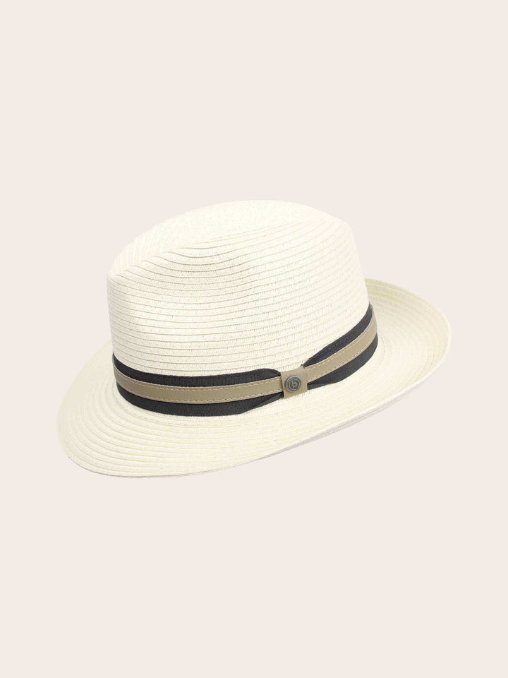 Einfarbiger bugatti Sommer-Fedora mit Leder-Hutband