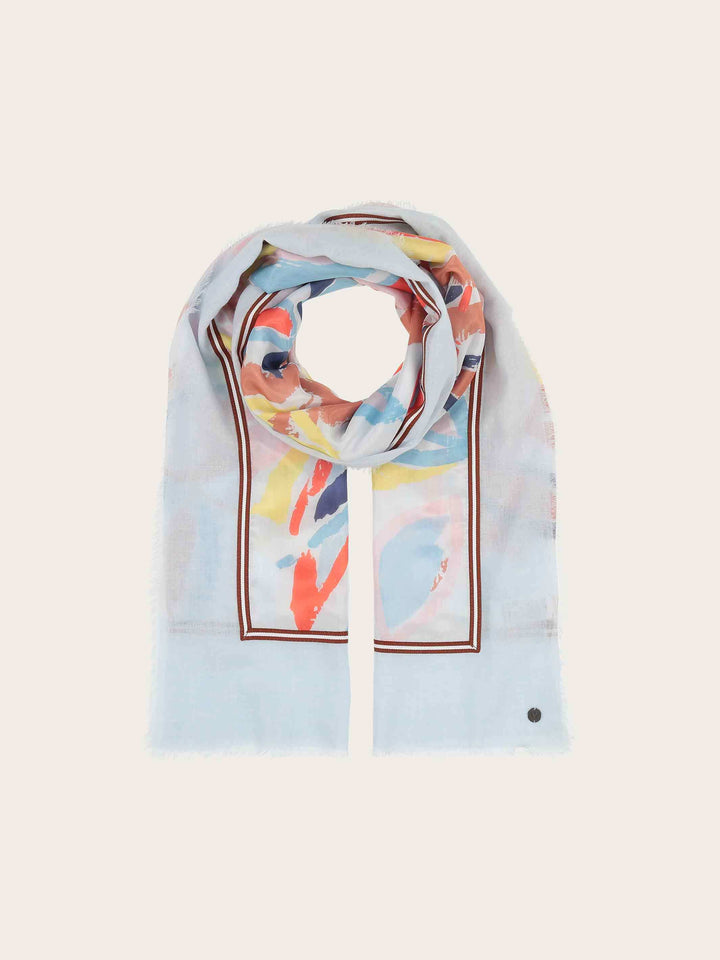 Patchwork-Stola mit Blätter-Print in Seide auf Baumwolle