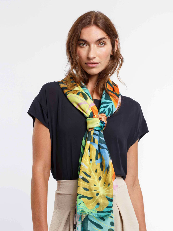 Sustainability Collection - Schal mit buntem Blatt-Design aus Viskose