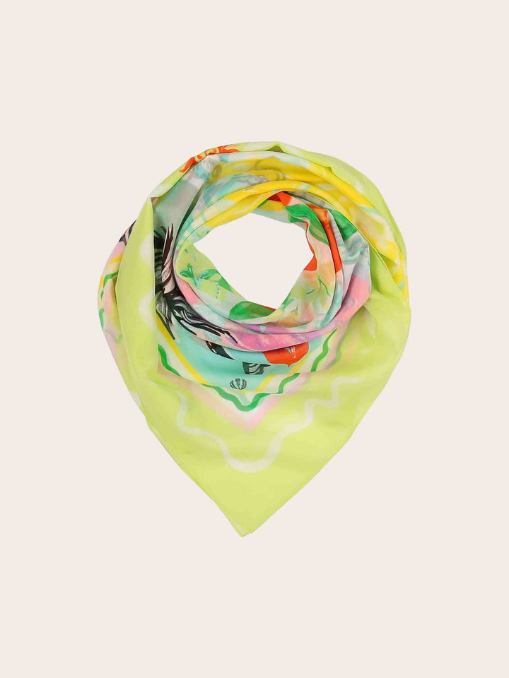 Tuch mit Urlaubsmotiven in Seidenmischung