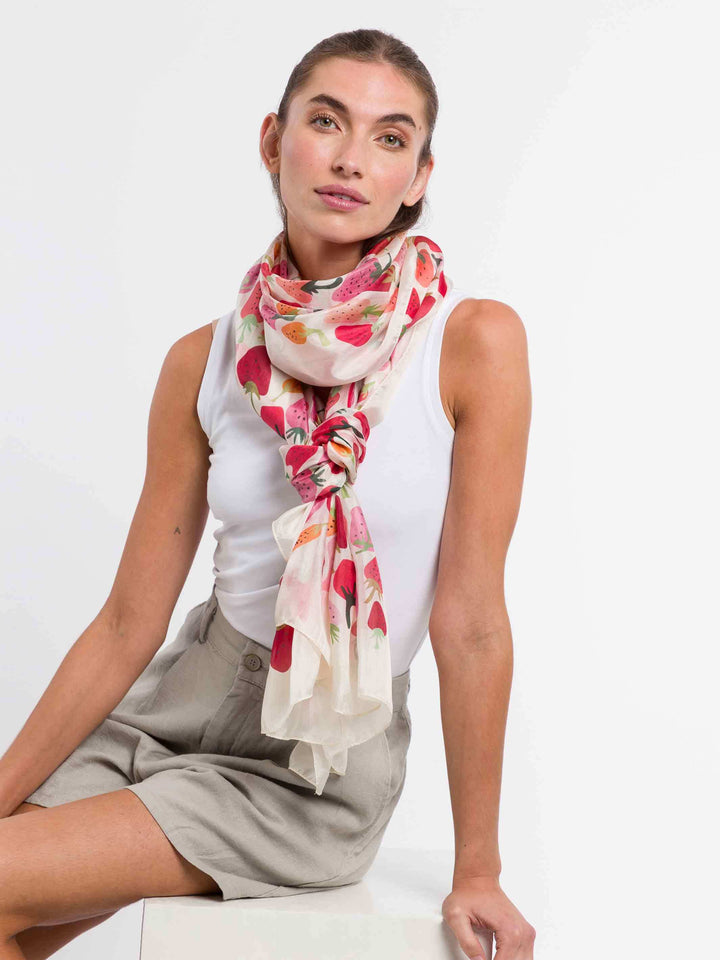 XL Seiden-Stola mit Erdbeer-Design