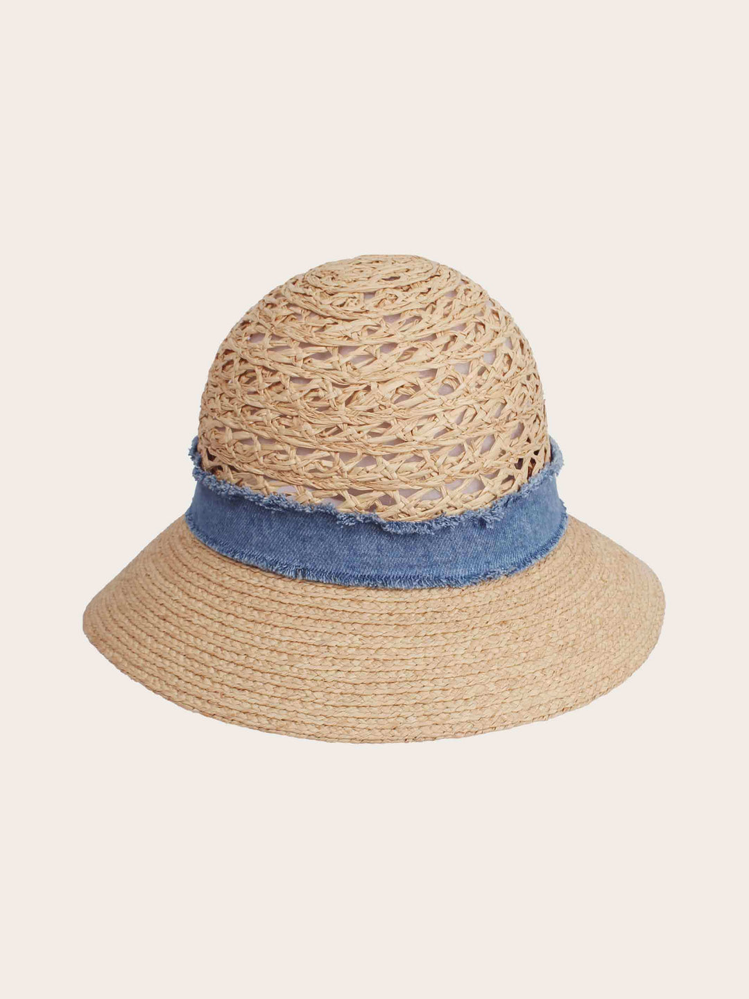 Loevenich Strohhut mit gehäkelter Krone und Denim Hutband