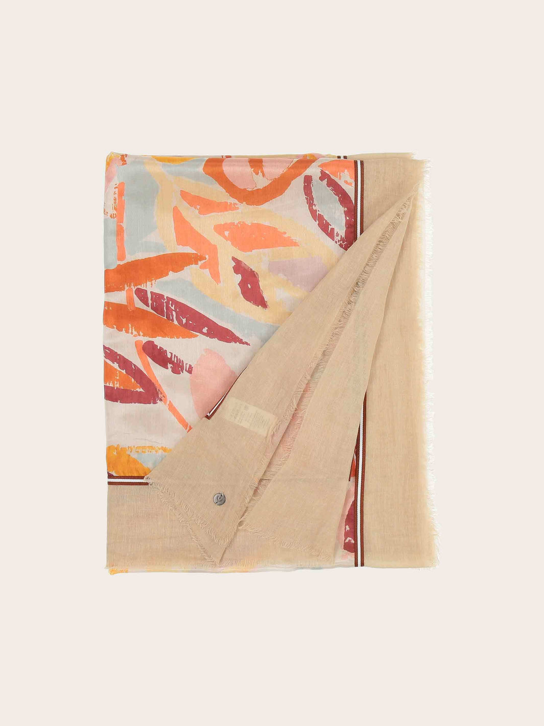 Patchwork-Stola mit Blätter-Print in Seide auf Baumwolle