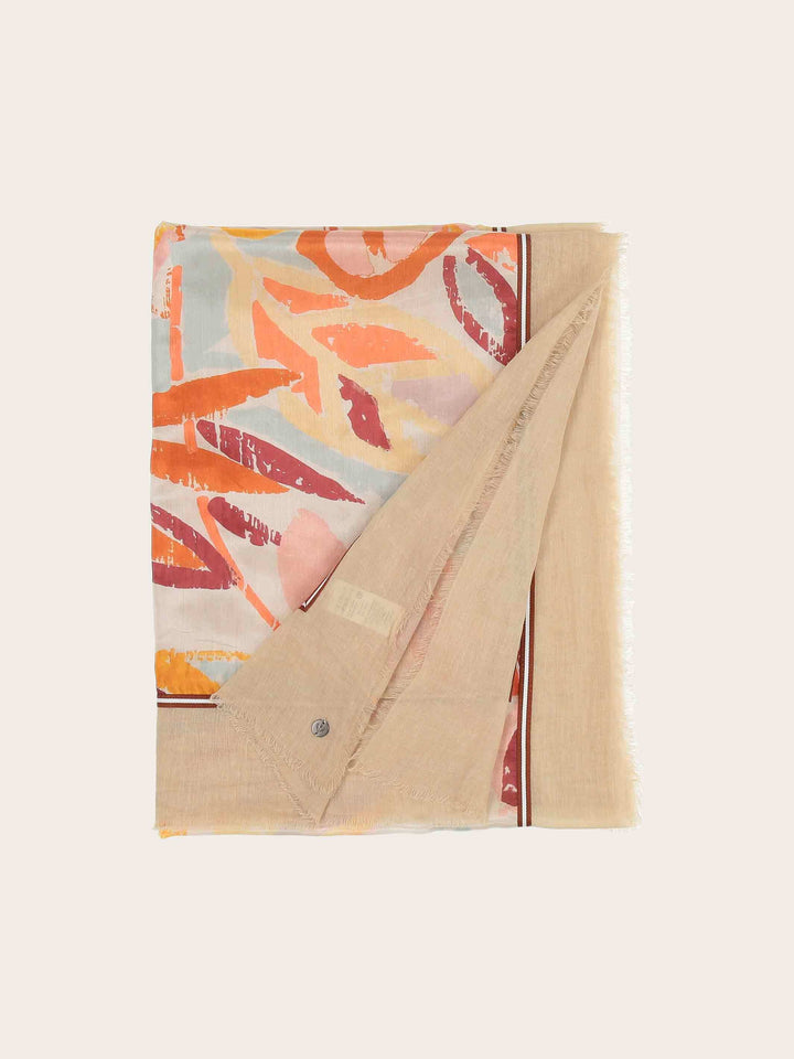 Patchwork-Stola mit Blätter-Print in Seide auf Baumwolle