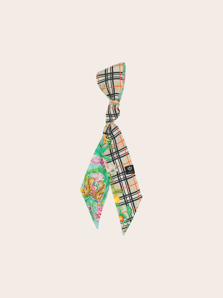 Schmaler Seidenschal mit FRAAS Plaid Karo und Dschungel-Print