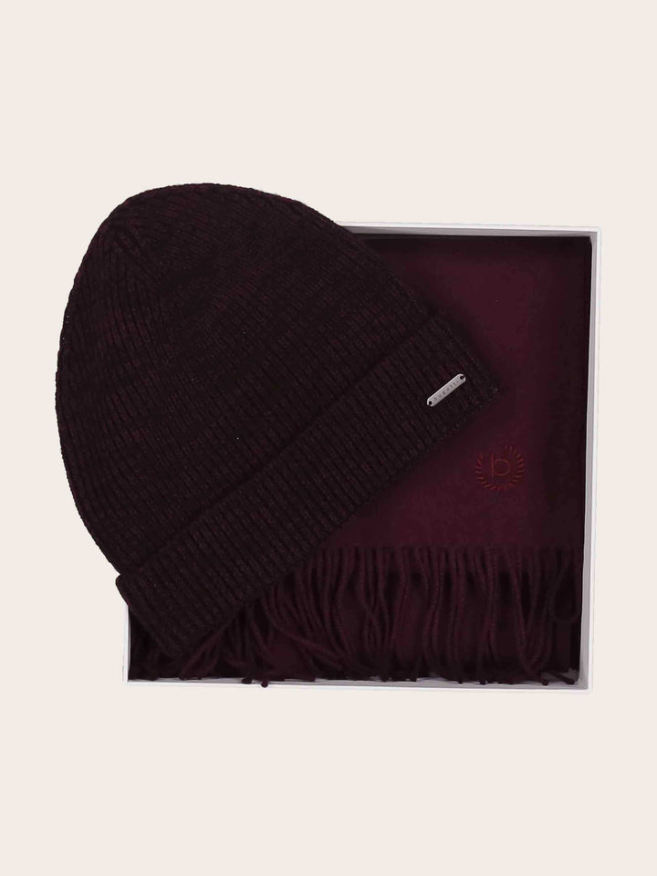 Bugatti Geschenkset mit einfarbigem Beanie und Schal aus reiner Wolle