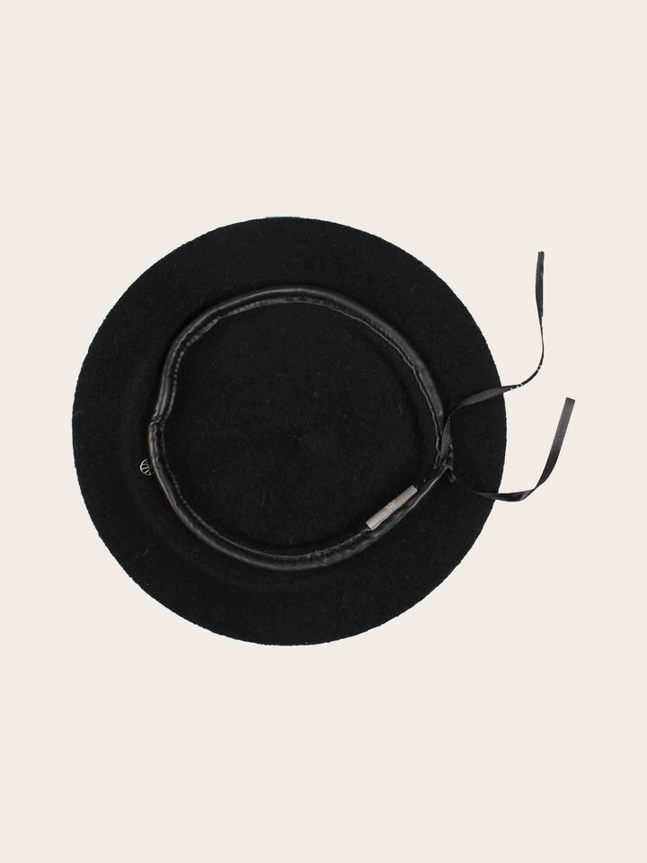 Loevenich Baskenmütze aus reiner Wolle mit Kunstlederband