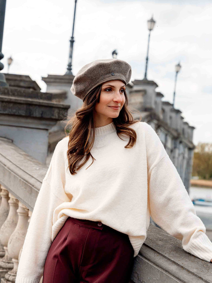 Loevenich Baskenmütze aus reiner Wolle mit Kunstlederband