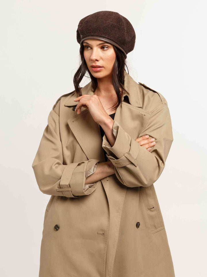 Loevenich Baskenmütze aus reiner Wolle mit Kunstlederband