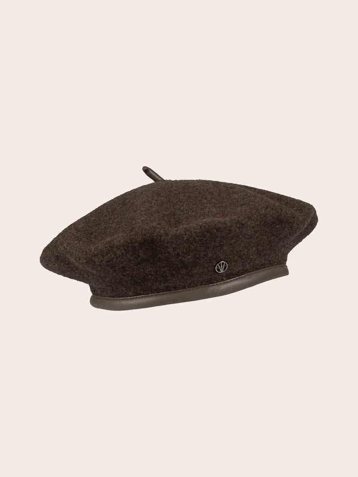 Loevenich Baskenmütze aus reiner Wolle mit Kunstlederband