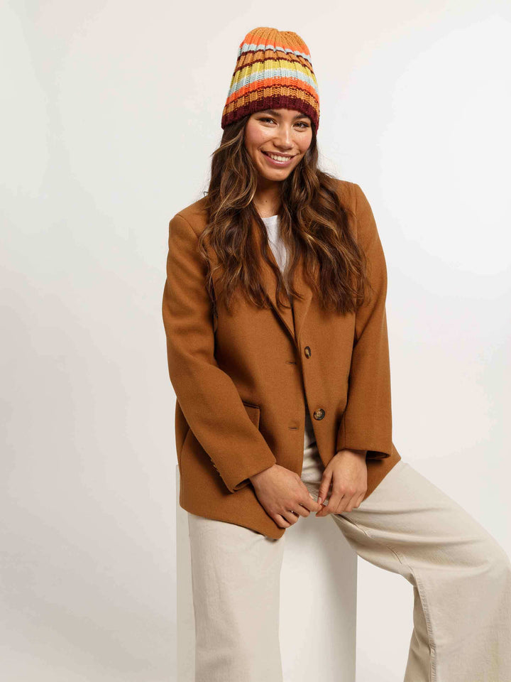 Gestreifte Strickmütze in Wollmischung