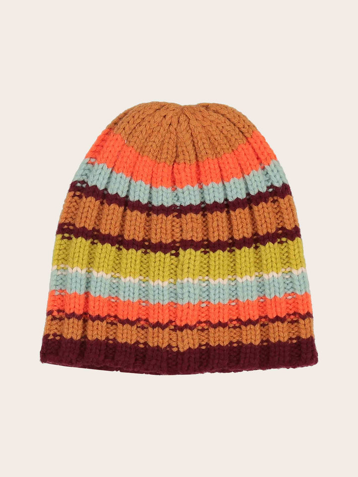 Gestreifte Strickmütze in Wollmischung