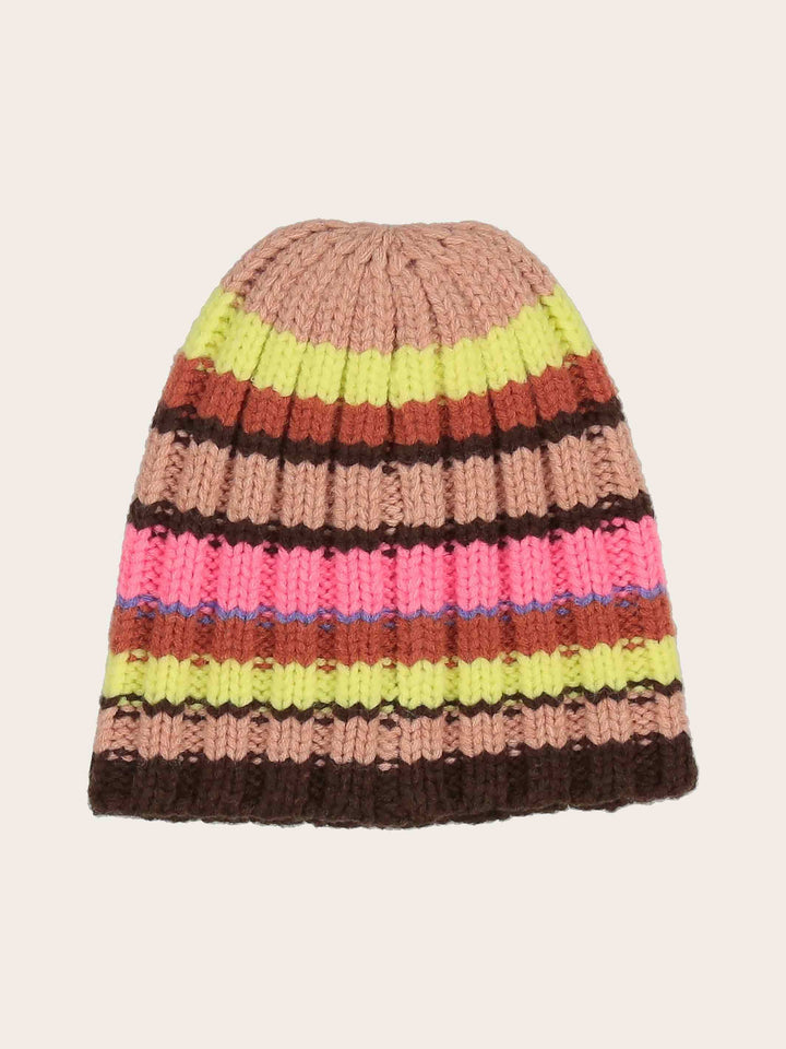 Gestreifte Strickmütze in Wollmischung